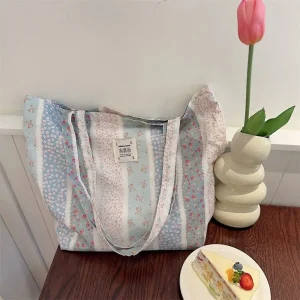 Simple Romantic Elegant Fresh Rose Flower Backpack Large Capacity Canvas Shoulder Bags Birthday Gifts Women Girl